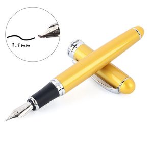 X750 Stationery Stainless Steel Fountain Pen Medium Nib Ink Pens School Oiifice Gift, Nib Size: 1.1mm (Gold)