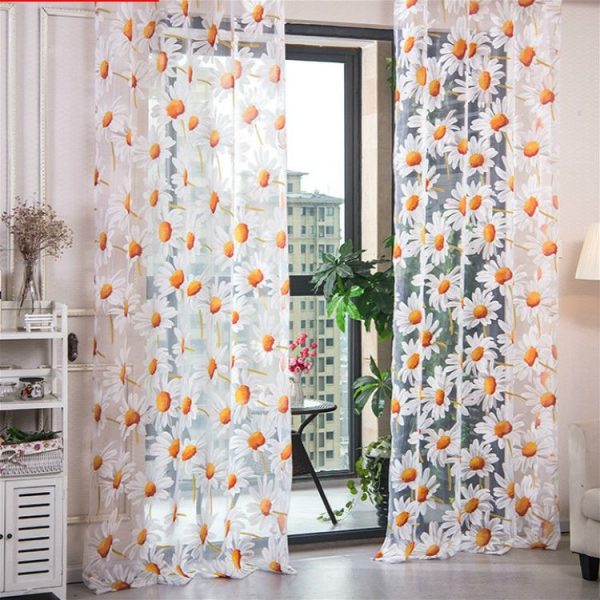 Tulle Curtains for Living Room Bedroom Kitchen Floral Window Curtain, Size: 1mx2m Wear Rod (Daisy Rotten Yarn) - Image 2