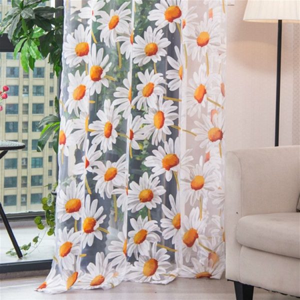 Tulle Curtains for Living Room Bedroom Kitchen Floral Window Curtain, Size: 1mx2m Wear Rod (Daisy Rotten Yarn) - Image 3