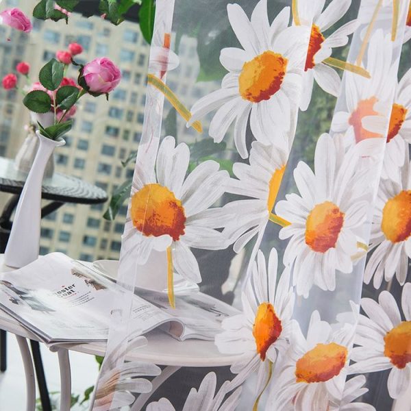 Tulle Curtains for Living Room Bedroom Kitchen Floral Window Curtain, Size: 1mx2m Wear Rod (Daisy Rotten Yarn) - Image 4