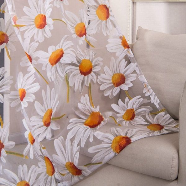 Tulle Curtains for Living Room Bedroom Kitchen Floral Window Curtain, Size: 1mx2m Wear Rod (Daisy Rotten Yarn) - Image 6