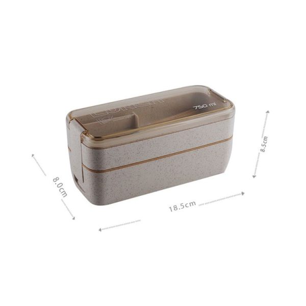 750ml Healthy Material Wheat Straw 2 Layer Lunch Box Dinnerware Food Storage Bento Container Microwave Lunchbox (Pink) - Image 3
