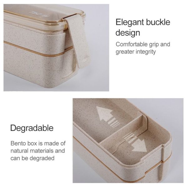 750ml Healthy Material Wheat Straw 2 Layer Lunch Box Dinnerware Food Storage Bento Container Microwave Lunchbox (Pink) - Image 4