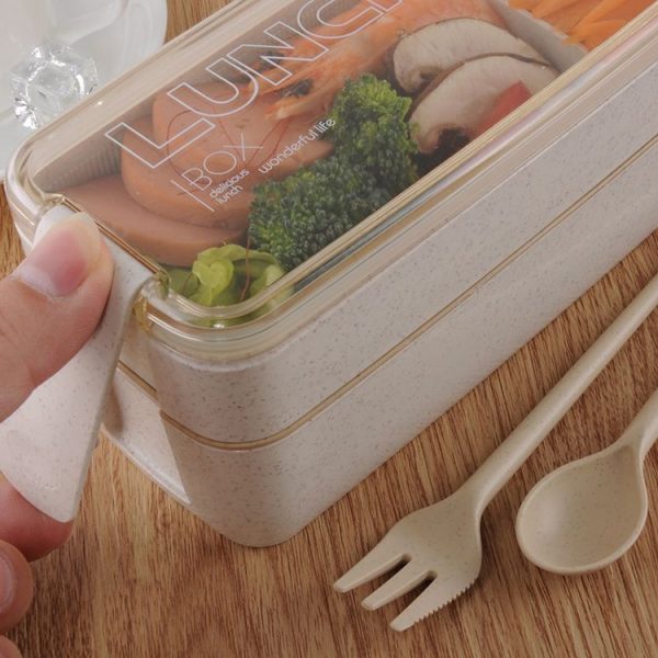 750ml Healthy Material Wheat Straw 2 Layer Lunch Box Dinnerware Food Storage Bento Container Microwave Lunchbox (Pink) - Image 6