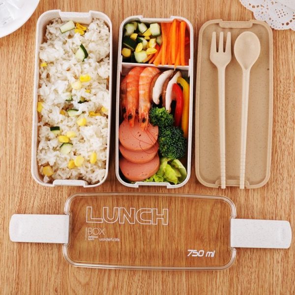 750ml Healthy Material Wheat Straw 2 Layer Lunch Box Dinnerware Food Storage Bento Container Microwave Lunchbox (Pink) - Image 7