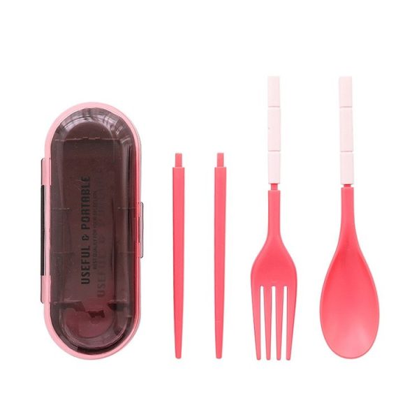 3pcs / Set Mini Outdoor Portable Travel Sets Candy Color Folding Dinner Set Student Kids Kitchen Tool (Pink) - Image 2
