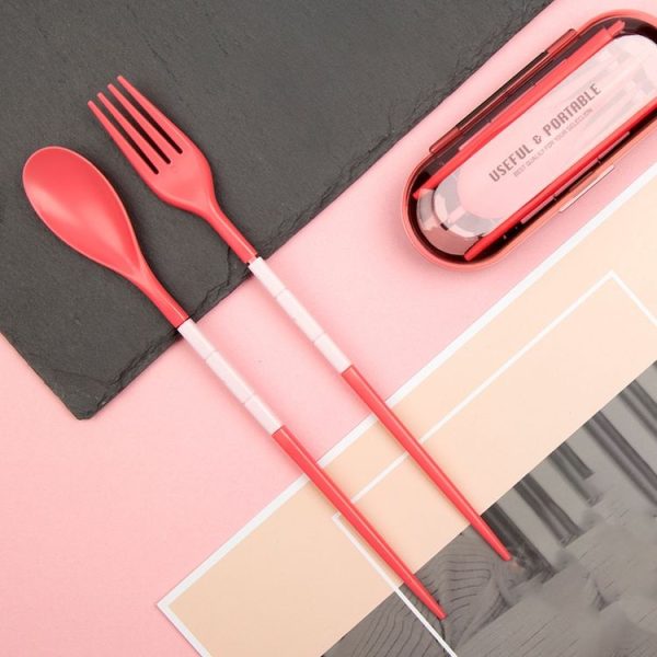 3pcs / Set Mini Outdoor Portable Travel Sets Candy Color Folding Dinner Set Student Kids Kitchen Tool (Pink) - Image 3