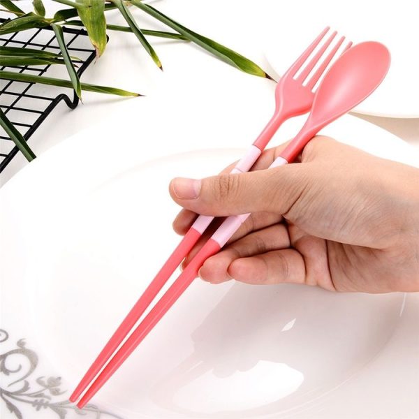 3pcs / Set Mini Outdoor Portable Travel Sets Candy Color Folding Dinner Set Student Kids Kitchen Tool (Pink) - Image 4