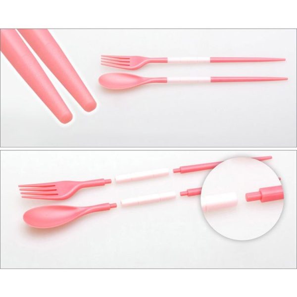 3pcs / Set Mini Outdoor Portable Travel Sets Candy Color Folding Dinner Set Student Kids Kitchen Tool (Pink) - Image 5