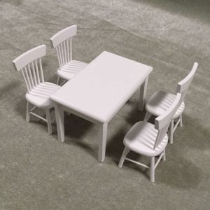 5 PCS / Set 1: 12 Mini Dollhouse Furniture Wooden Dining Table Chair Set Pocket Toy (White)