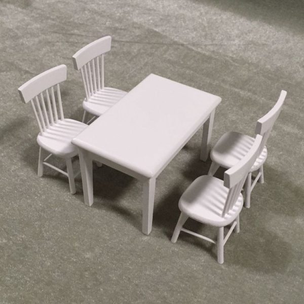 5 PCS / Set 1: 12 Mini Dollhouse Furniture Wooden Dining Table Chair Set Pocket Toy (White) - Image 2