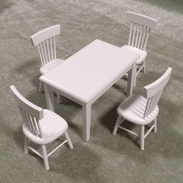 5 PCS / Set 1: 12 Mini Dollhouse Furniture Wooden Dining Table Chair Set Pocket Toy (White) - Image 4