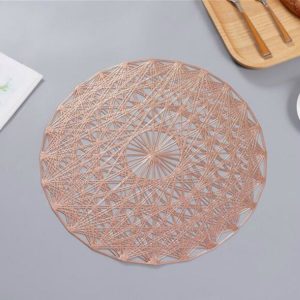 2 PCS Round PVC Insulated Placemat Creative Hollow Household Table Decoration, Size: 38cm (Rose Gold)