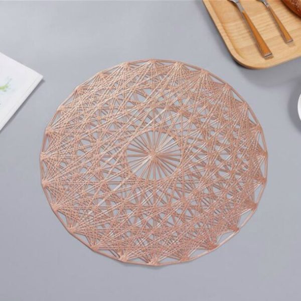 2 PCS Round PVC Insulated Placemat Creative Hollow Household Table Decoration, Size: 38cm (Rose Gold)