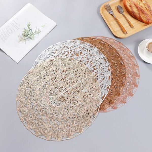 2 PCS Round PVC Insulated Placemat Creative Hollow Household Table Decoration, Size: 38cm (Rose Gold) - Image 4