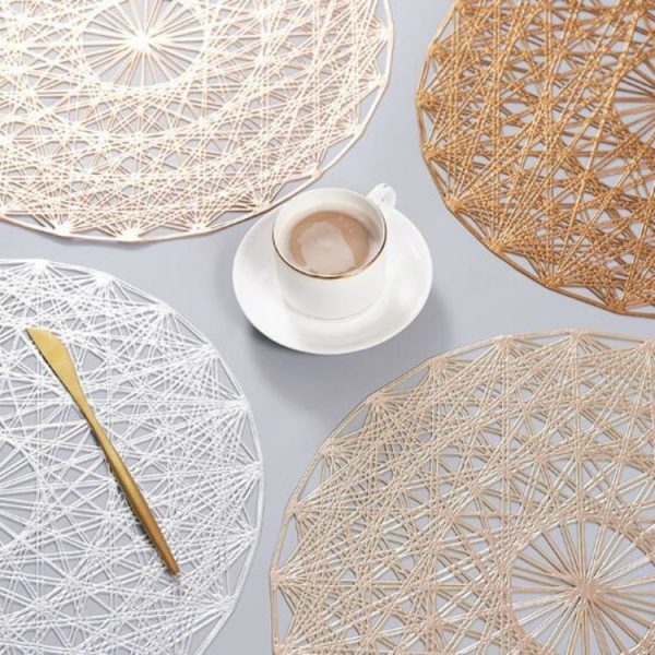 2 PCS Round PVC Insulated Placemat Creative Hollow Household Table Decoration, Size: 38cm (Rose Gold) - Image 5