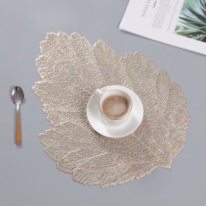 Leaf PVC Heat Resistant Placemat Drink Glass Coaster, Size: 37x47cm (Gold)