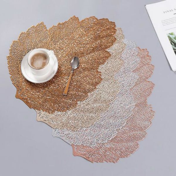 Leaf PVC Heat Resistant Placemat Drink Glass Coaster, Size: 37x47cm (Gold) - Image 3