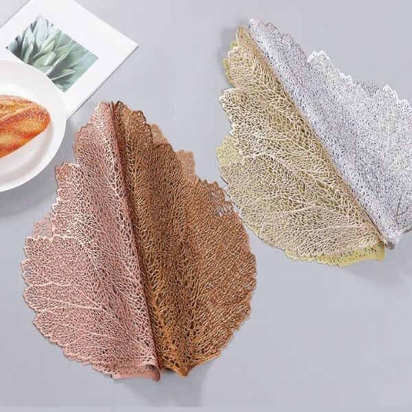 Leaf PVC Heat Resistant Placemat Drink Glass Coaster, Size: 37x47cm (Gold) - Image 4