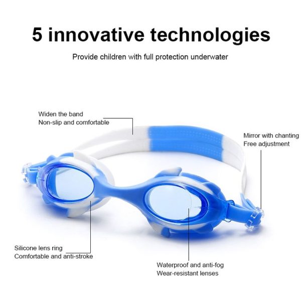 4 in 1 Cartoon Little Crab Waterproof and Anti-fog Silicone Swimming Goggles + Printed Pattern Swimming Cap + Nose Clip Earplugs + Storage Bag Swimming Equipment Set for Children (Pink Fish) - Image 3