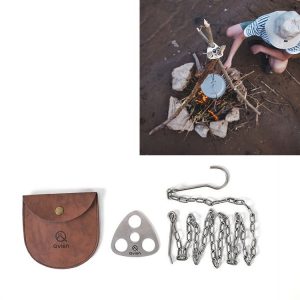 Qvien Outdoor Camping Portable Triangle Hanging Pot Bracket Barbecue Multifunctional Picnic Ring Hook