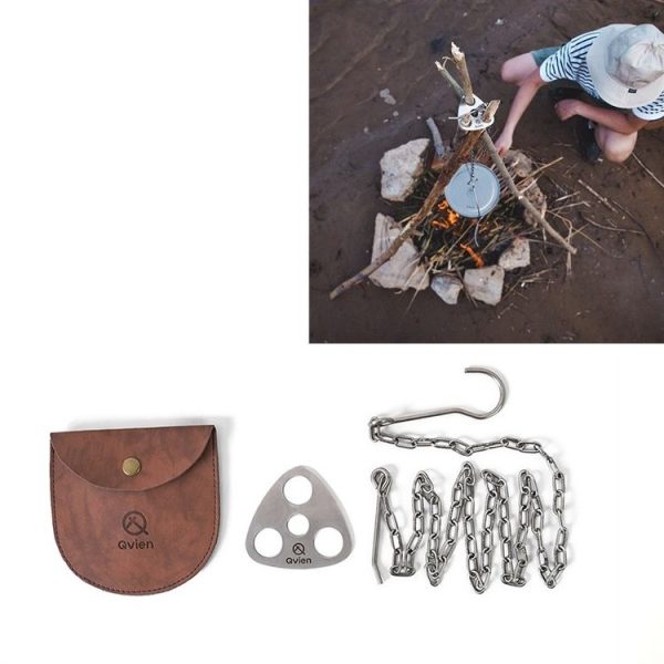 Qvien Outdoor Camping Portable Triangle Hanging Pot Bracket Barbecue Multifunctional Picnic Ring Hook