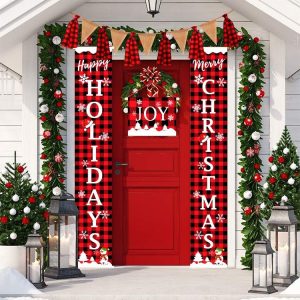 Christmas Decorations Red And Black Lattice Curtain Pull Flag Party Atmosphere Door Hanging Arrangement, Specification: Christmas Holidays