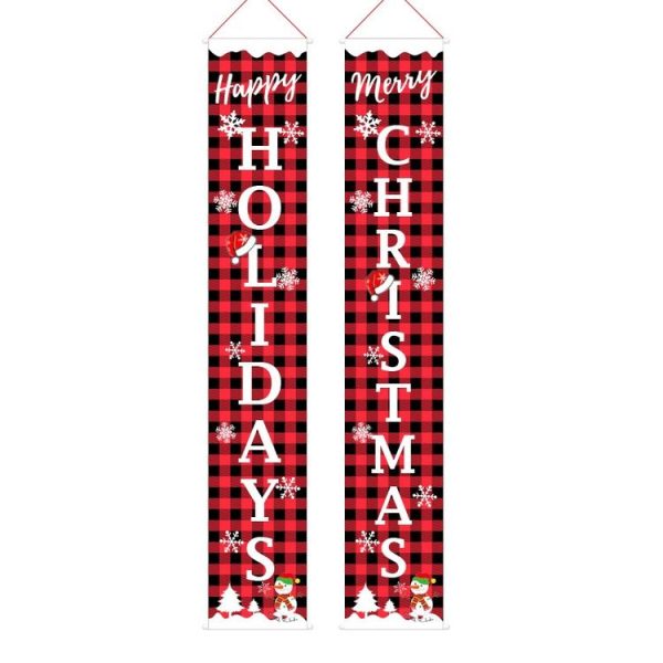 Christmas Decorations Red And Black Lattice Curtain Pull Flag Party Atmosphere Door Hanging Arrangement, Specification: Christmas Holidays - Image 2