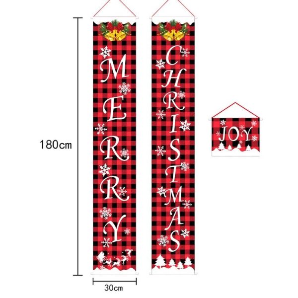 Christmas Decorations Red And Black Lattice Curtain Pull Flag Party Atmosphere Door Hanging Arrangement, Specification: Christmas Holidays - Image 3