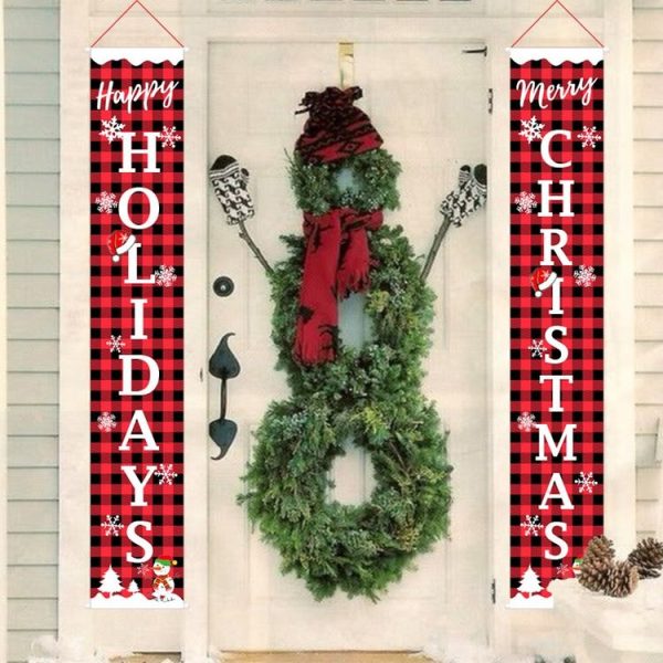 Christmas Decorations Red And Black Lattice Curtain Pull Flag Party Atmosphere Door Hanging Arrangement, Specification: Christmas Holidays - Image 5