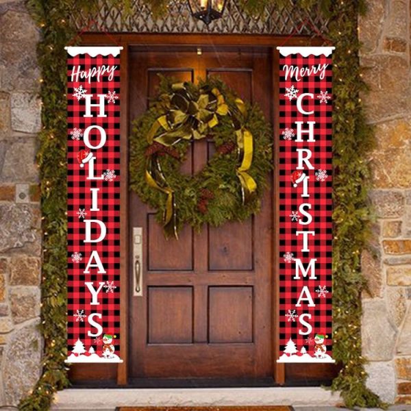 Christmas Decorations Red And Black Lattice Curtain Pull Flag Party Atmosphere Door Hanging Arrangement, Specification: Christmas Holidays - Image 6
