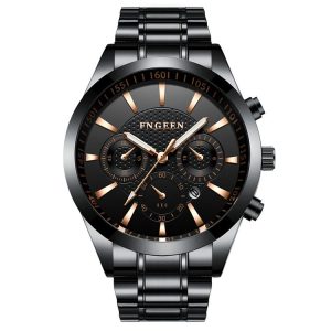 FNGEEN 5012 Men Waterproof Luminous Imitate Six-needle Design Watch (Black steel black)