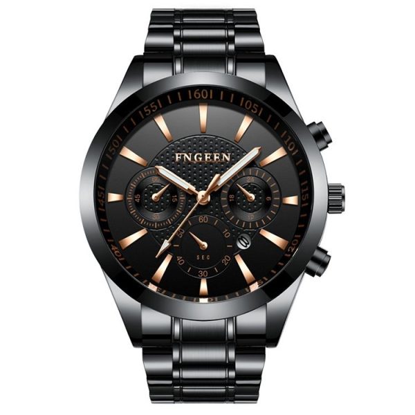 FNGEEN 5012 Men Waterproof Luminous Imitate Six-needle Design Watch (Black steel black) - Image 2