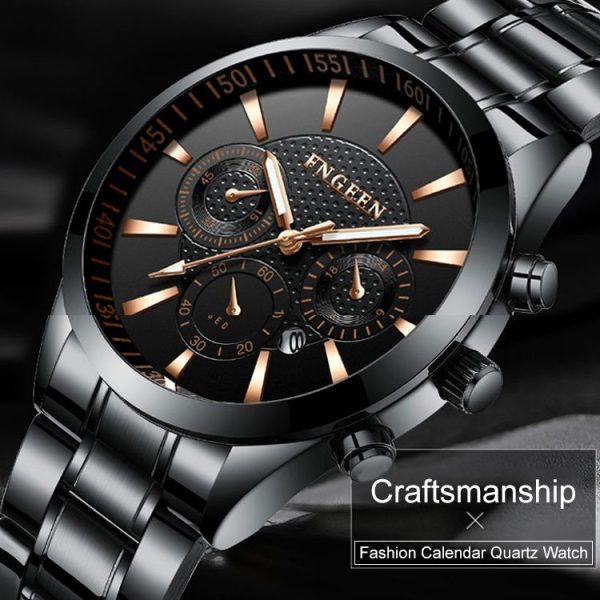 FNGEEN 5012 Men Waterproof Luminous Imitate Six-needle Design Watch (Black steel black) - Image 3