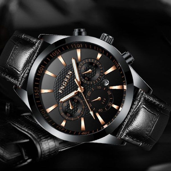 FNGEEN 5012 Men Waterproof Luminous Imitate Six-needle Design Watch (Black steel black) - Image 4