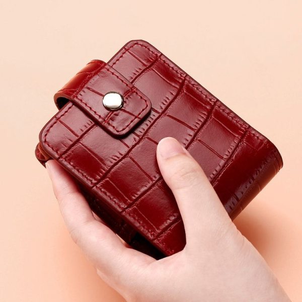 Simple Cowhide Crocodile Pattern Lipstick Bag Storage Portable Makeup Bag With Mirror (Red Wine) - Image 5