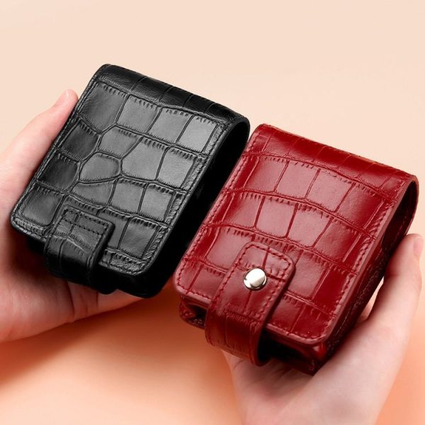 Simple Cowhide Crocodile Pattern Lipstick Bag Storage Portable Makeup Bag With Mirror (Red Wine) - Image 6