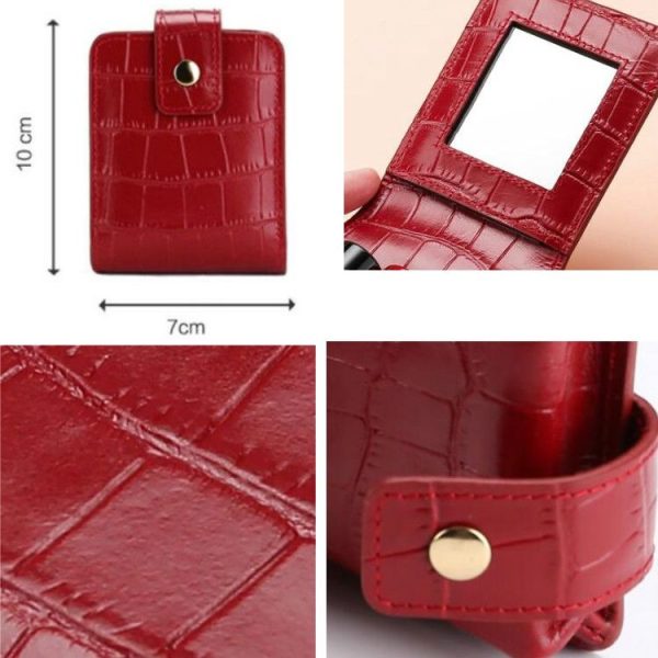 Simple Cowhide Crocodile Pattern Lipstick Bag Storage Portable Makeup Bag With Mirror (Red Wine) - Image 7
