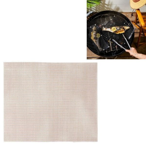 Non-Stick Grid Sheet Teflon Barbecue Mat Grill Grid Mat, Size: 36x42 cm (Brown)