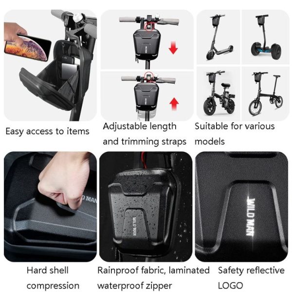 Wild Man Ts9 For Scooter / Bicycle Universal Waterproof Pu + Eva Hard Shell Front Bag with Reflective Warning, Capacity: 2.5l - Image 8