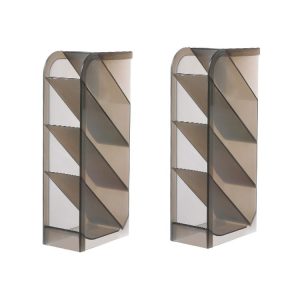 2 PCS Multi-function 4 Grid Desktop Pen Holder Office School Storage Case Clear Plastic Box Desk Pencil Organizer (Grey Diagonal Insert)