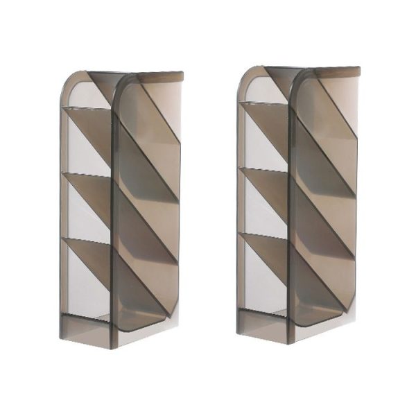 2 PCS Multi-function 4 Grid Desktop Pen Holder Office School Storage Case Clear Plastic Box Desk Pencil Organizer (Grey Diagonal Insert)