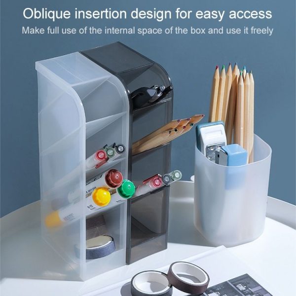 2 PCS Multi-function 4 Grid Desktop Pen Holder Office School Storage Case Clear Plastic Box Desk Pencil Organizer (Grey Diagonal Insert) - Image 4