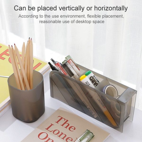2 PCS Multi-function 4 Grid Desktop Pen Holder Office School Storage Case Clear Plastic Box Desk Pencil Organizer (Grey Diagonal Insert) - Image 5