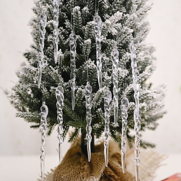 12pcs / bag Christmas Supplies Transparent Ice Bar Pendant Christmas Tree Decoration Thread Pendant - Image 2
