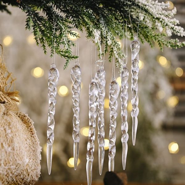 12pcs / bag Christmas Supplies Transparent Ice Bar Pendant Christmas Tree Decoration Thread Pendant - Image 3