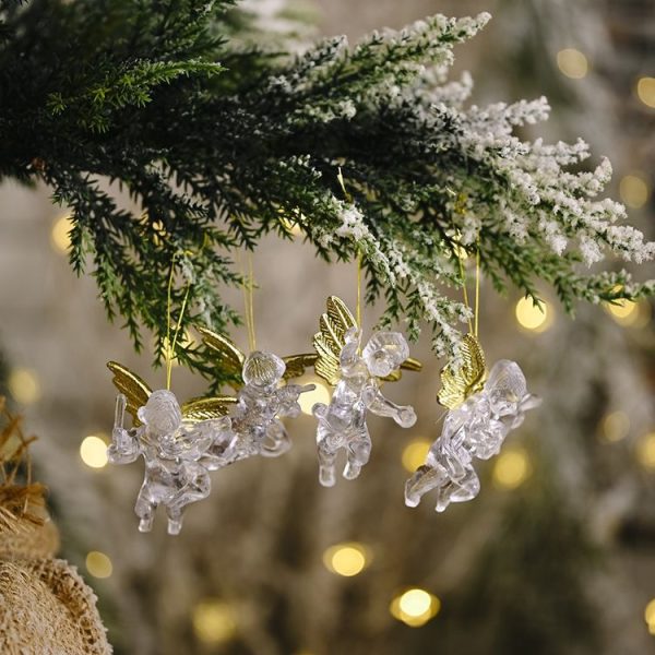 4pcs / bag Christmas Decorations Transparent Angel Pendant Christmas Tree Ornaments - Image 4