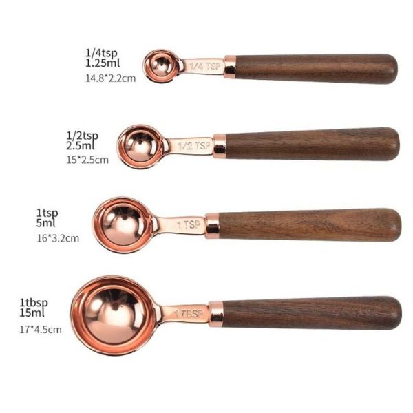 4 PCS / Set Measuring Spoon Walnut Handle Copper-Plated Kitchen Baking Tools Bartender Scale Measuring Set - Image 2