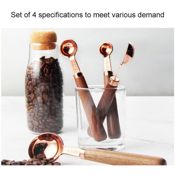 4 PCS / Set Measuring Spoon Walnut Handle Copper-Plated Kitchen Baking Tools Bartender Scale Measuring Set - Image 3