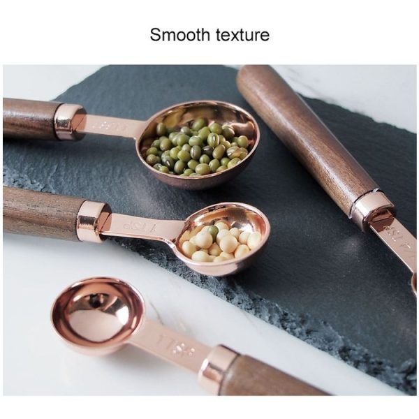 4 PCS / Set Measuring Spoon Walnut Handle Copper-Plated Kitchen Baking Tools Bartender Scale Measuring Set - Image 4